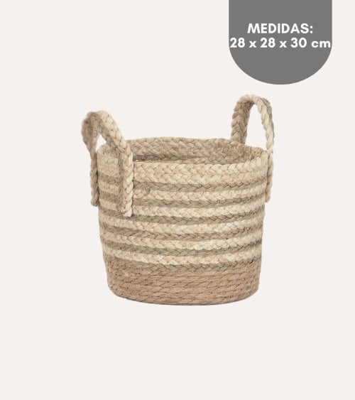 Cesta Natural a Rayas con Asas de Fibra