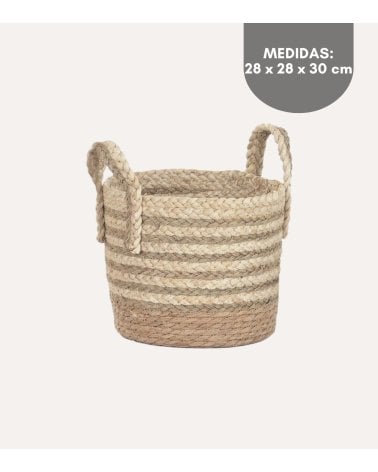 Cesta Natural a Rayas con Asas de Fibra