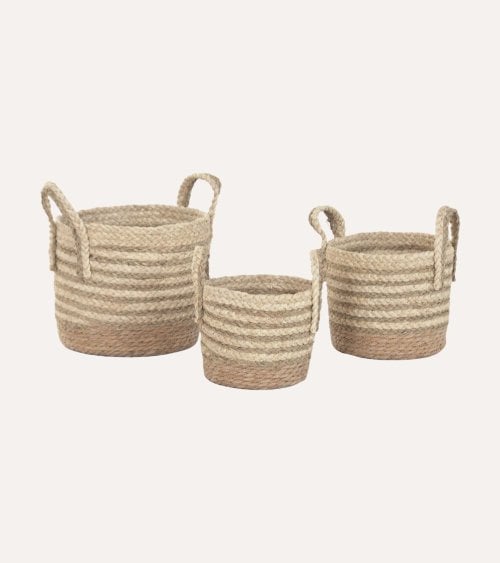 Cesta Natural a Rayas con Asas de Fibra
