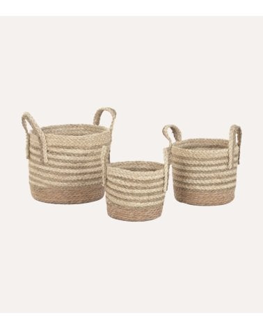 Cesta Natural a Rayas con Asas de Fibra