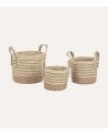 Cesta Natural a Rayas con Asas de Fibra