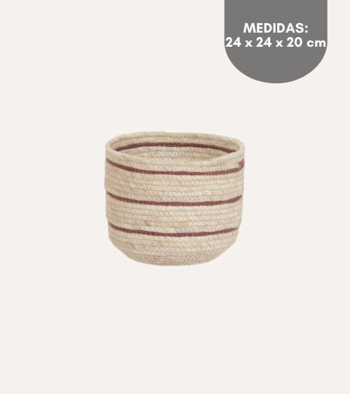 Cesta Natural con Rayas Finas de Fibra