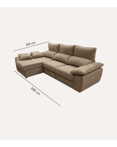 Sofá Chaise Longue Munich con Arcón y Asientos Deslizantes de Carro