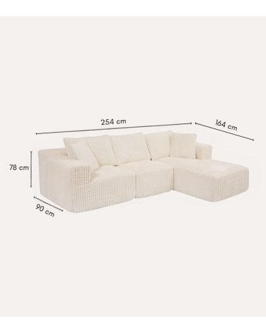 Sofá Chaise Longue Modular Solka de 3 Plazas de Espuma y Poliéster