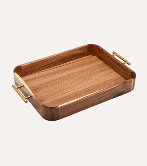 Bandeja  Sea Side de Madera de Acacia con Asas de Acero Inoxidable