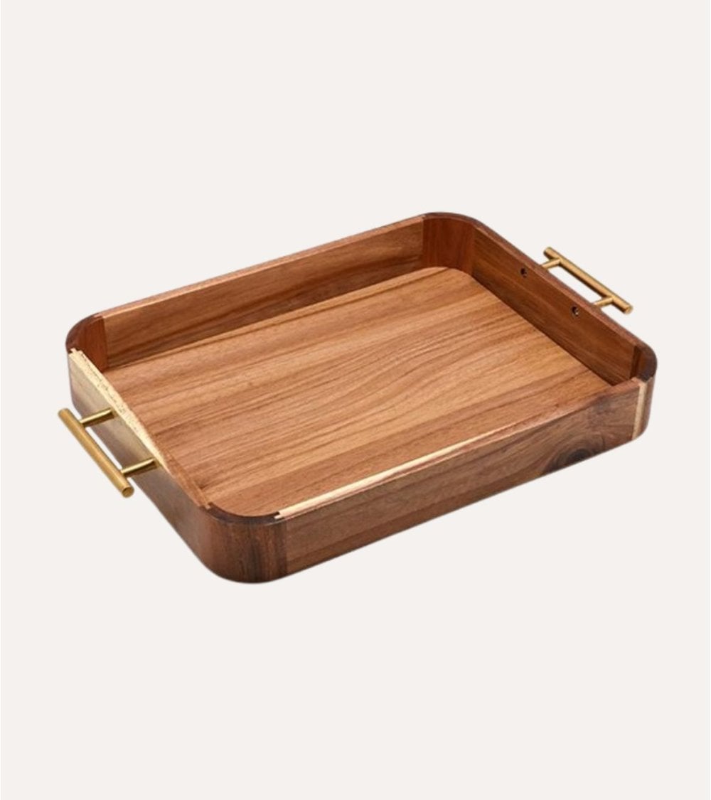 Bandeja  Sea Side de Madera de Acacia con Asas de Acero Inoxidable