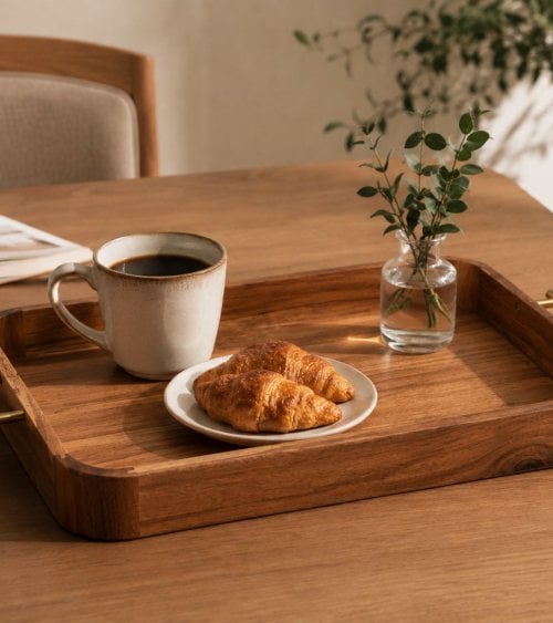 Bandeja Sea Side de Madera de Acacia con Asas de Acero Inoxidable