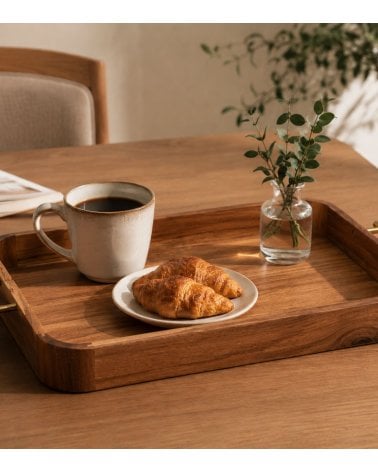 Bandeja Sea Side de Madera de Acacia con Asas de Acero Inoxidable