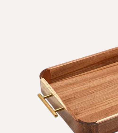 Bandeja Sea Side de Madera de Acacia con Asas de Acero Inoxidable