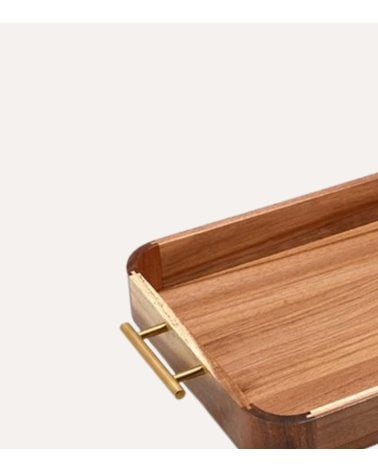 Bandeja Sea Side de Madera de Acacia con Asas de Acero Inoxidable
