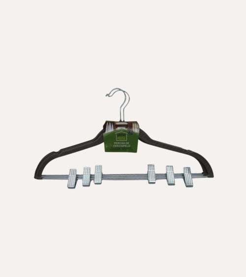 Set de 3 Perchas Aterciopeladas con Pinzas Anchas de Metal