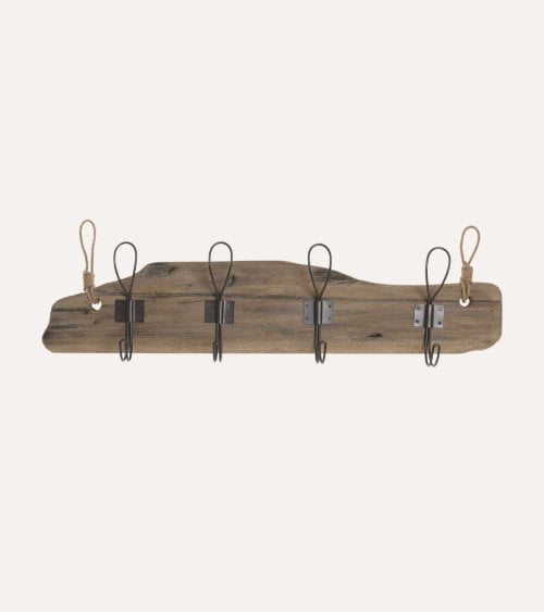 Perchero de Pared con 4 Ganchos Sea Side de Paulownia y Metal