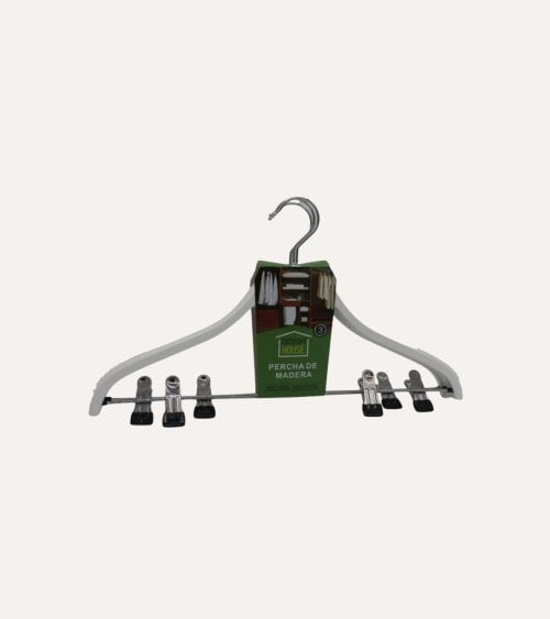 Set de 3 Perchas Antideslizantes con Pinzas Anchas para Faldas de Madera