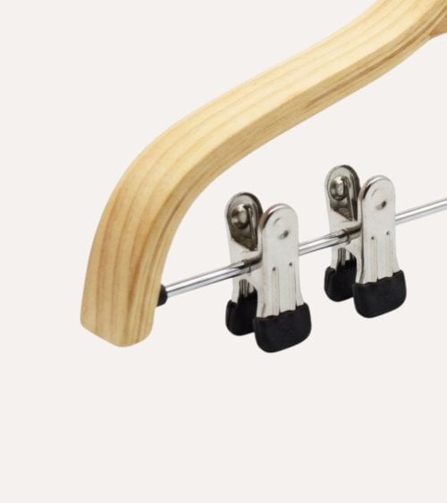 Set de 3 Perchas Natural con Pinzas Anchas para Falda de Madera