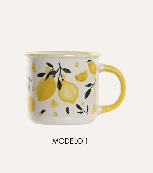 Taza Mug con Diseño de Frutas de Porcelana