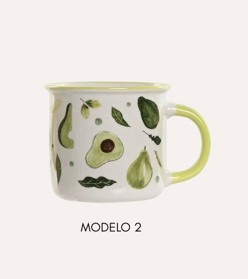 Taza Mug con Diseño de Frutas de Porcelana