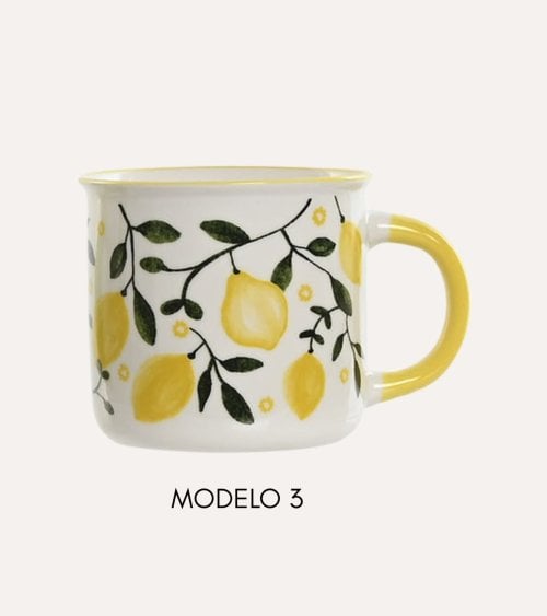Taza Mug con Diseño de Frutas de Porcelana