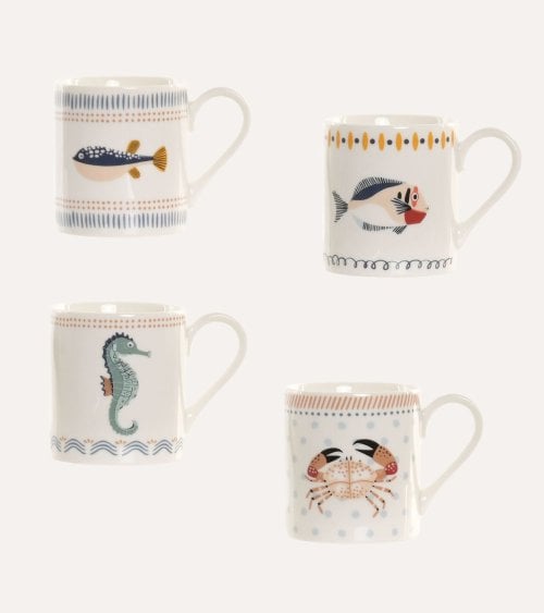 Taza Mug con Diseño de Peces de Porcelana