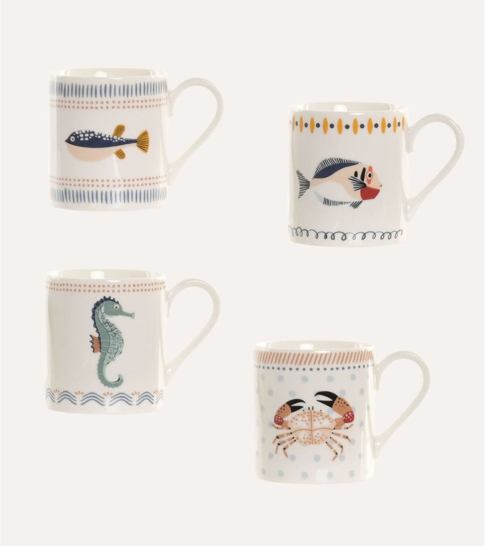 Taza Mug con Diseño de Peces de Porcelana