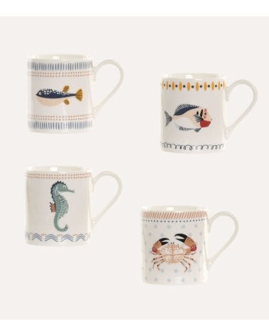 Taza Mug con Diseño de Peces de Porcelana