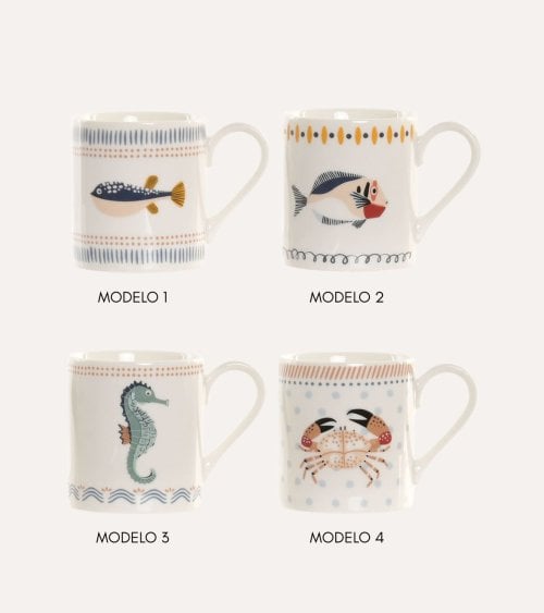 Taza Mug con Diseño de Peces de Porcelana