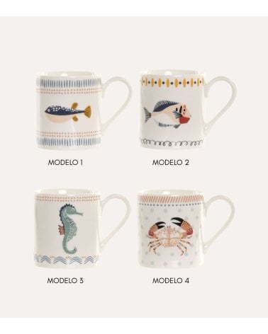 Taza Mug con Diseño de Peces de Porcelana