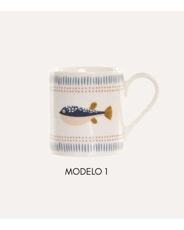 Taza Mug con Diseño de Peces de Porcelana