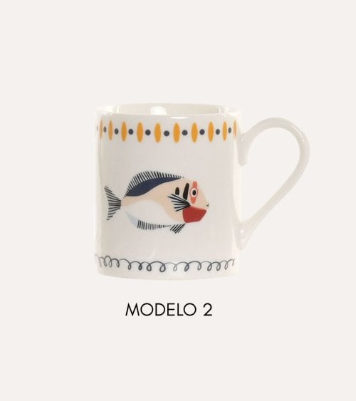Taza Mug con Diseño de Peces de Porcelana