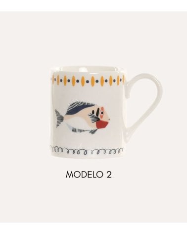 Taza Mug con Diseño de Peces de Porcelana