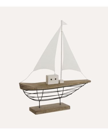 Figura de Barco Velero Decorativa de Madera de Pawlonia y Metal