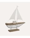 Figura de Barco Velero Decorativa de Madera de Pawlonia y Metal