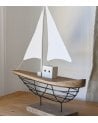 Figura de Barco Velero Decorativa de Madera de Pawlonia y Metal