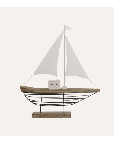 Figura de Barco Velero Decorativa de Madera de Pawlonia y Metal