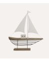 Figura de Barco Velero Decorativa de Madera de Pawlonia y Metal