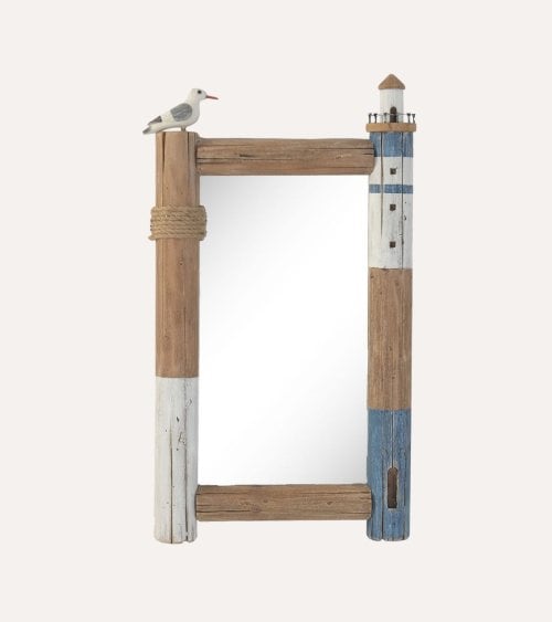 Espejo de Pared con Diseño Marino de Madera Reciclada