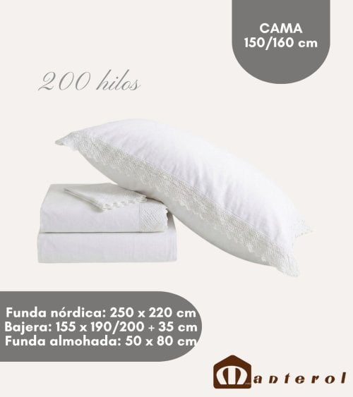 Juego de Sábanas Crochet con Funda Nórdica de 200 Hilos Algodón Percal