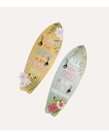 Perchero de Pared Tabla de Surf con Frase de Madera