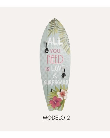 Perchero de Pared Tabla de Surf con Frase de Madera