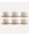 Set de 6 Tazas de Porcelana con Plato de Bambú