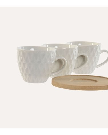 Set de 6 Tazas de Porcelana con Plato de Bambú