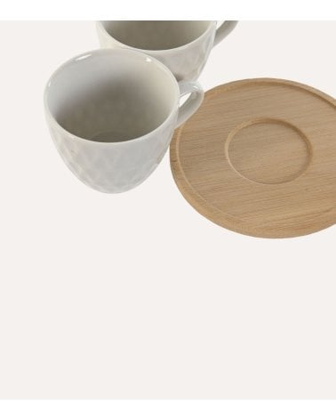 Set de 6 Tazas de Porcelana con Plato de Bambú