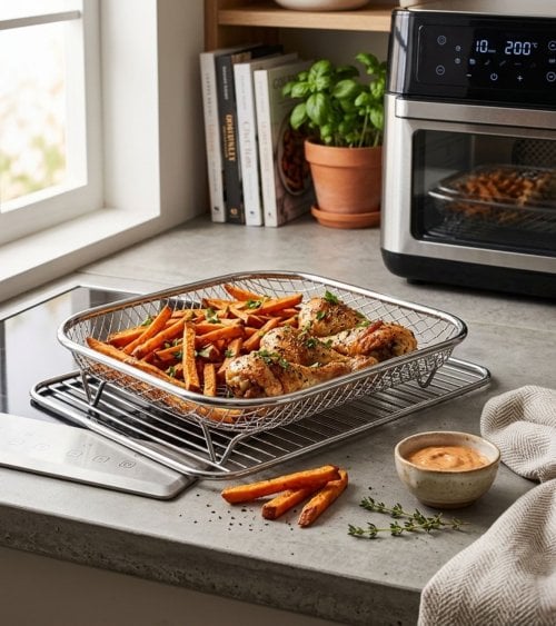 Cesta Rectangular para Air Fryer de Acero Inox 18/10