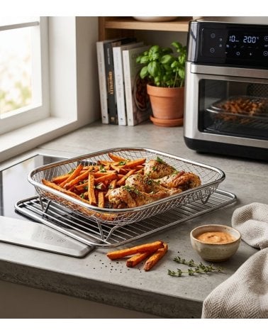 Cesta Rectangular para Air Fryer de Acero Inox 18/10