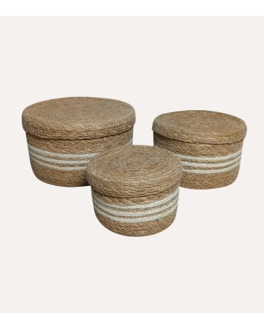 Cesta Decorativa Lines con Tapa de Fibra de Yute y Alga
