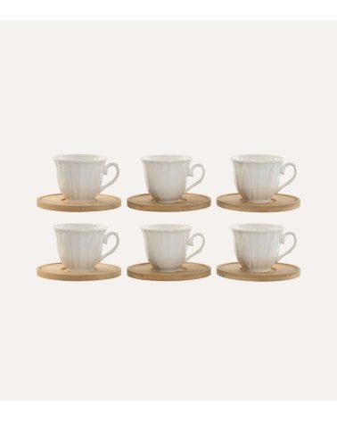 Set de 6 Tazas para Café de POrcelana con Plato de Bambú