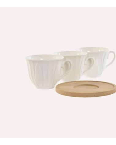 Set de 6 Tazas para Café de POrcelana con Plato de Bambú