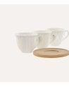 Set de 6 Tazas para Café de POrcelana con Plato de Bambú