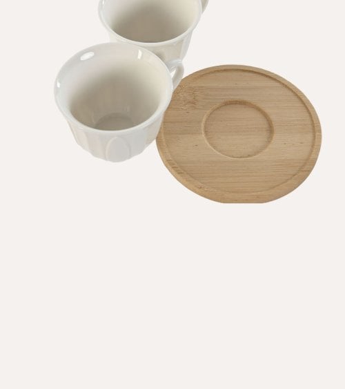 Set de 6 Tazas para Café de POrcelana con Plato de Bambú