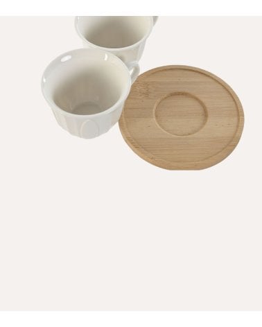 Set de 6 Tazas para Café de POrcelana con Plato de Bambú