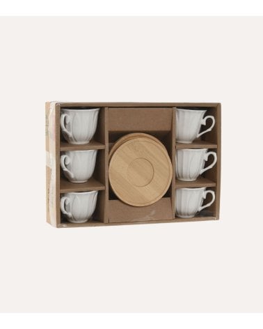 Set de 6 Tazas para Café de POrcelana con Plato de Bambú